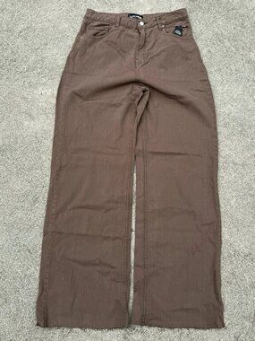 Fashion Nova High Waist Wide Leg Jeans Juniors 11 Brown Raw Hem 31x32